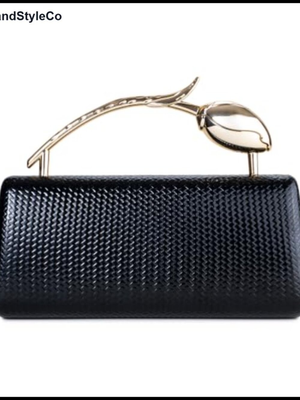 Woven Texture Evening Clutch with Floral Metal Handle
